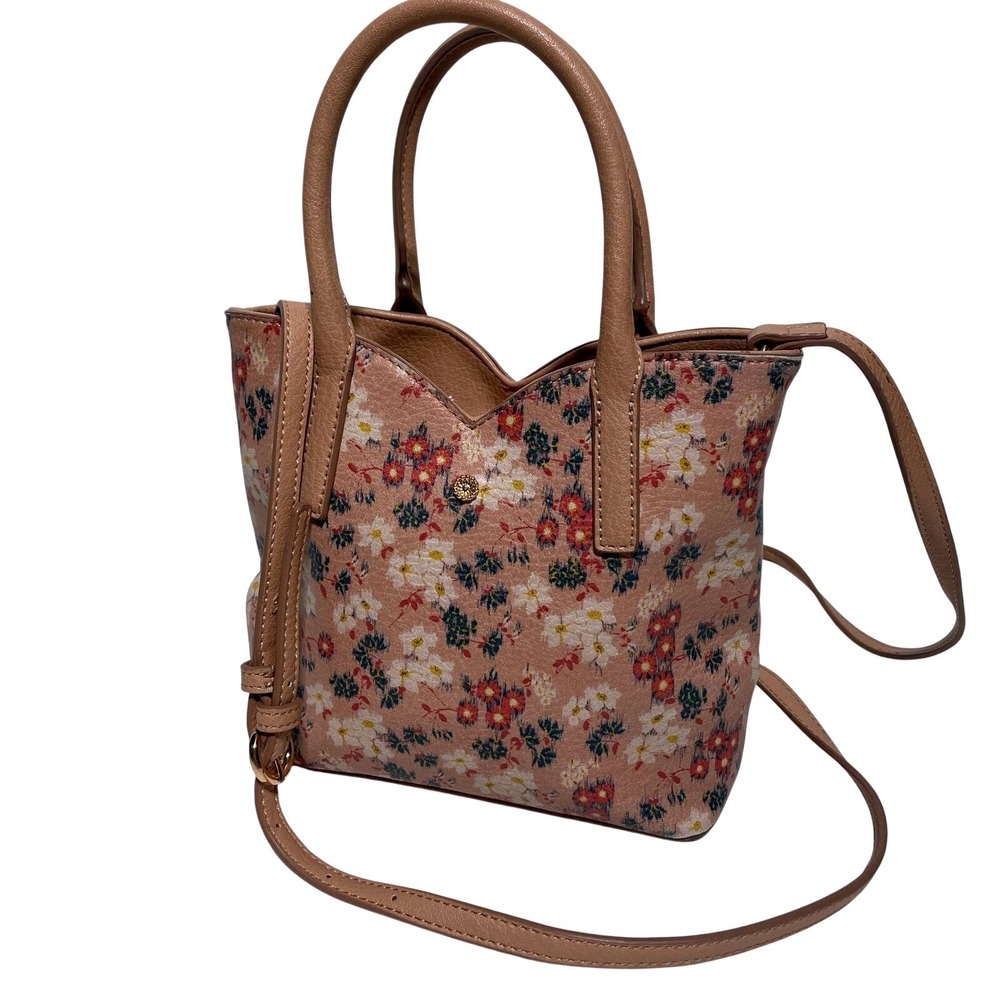 LC Lauren Conrad Pink Floral Crossbody Tote Bag Purse Gold Hardware Adjustable